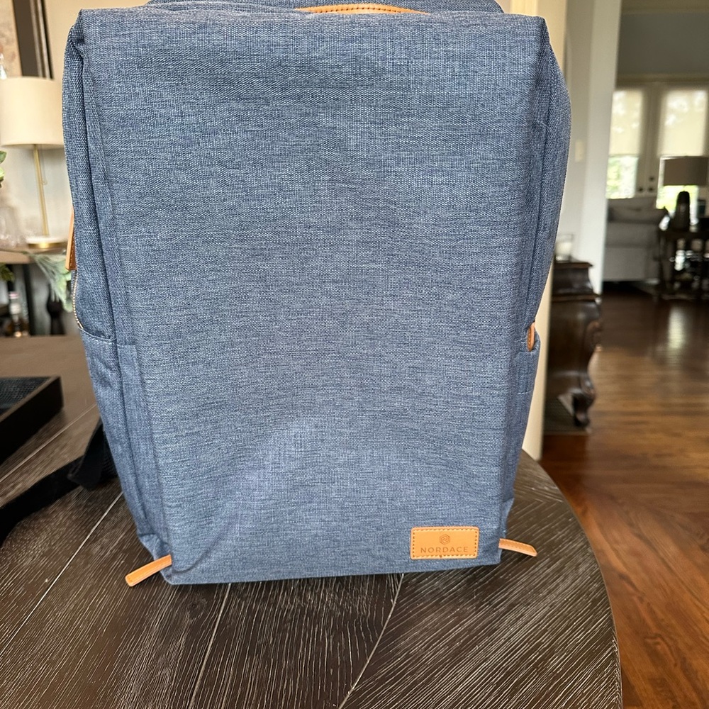 Versatile Blue Denim Backpack with Boxy Shape